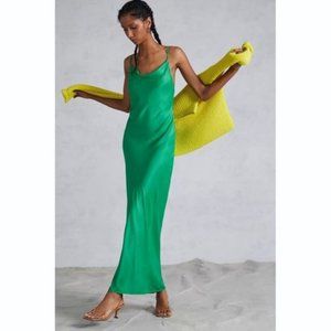 Anthropologie Cowl Neck Slip Maxi Dress Sz 8 Kelly Green